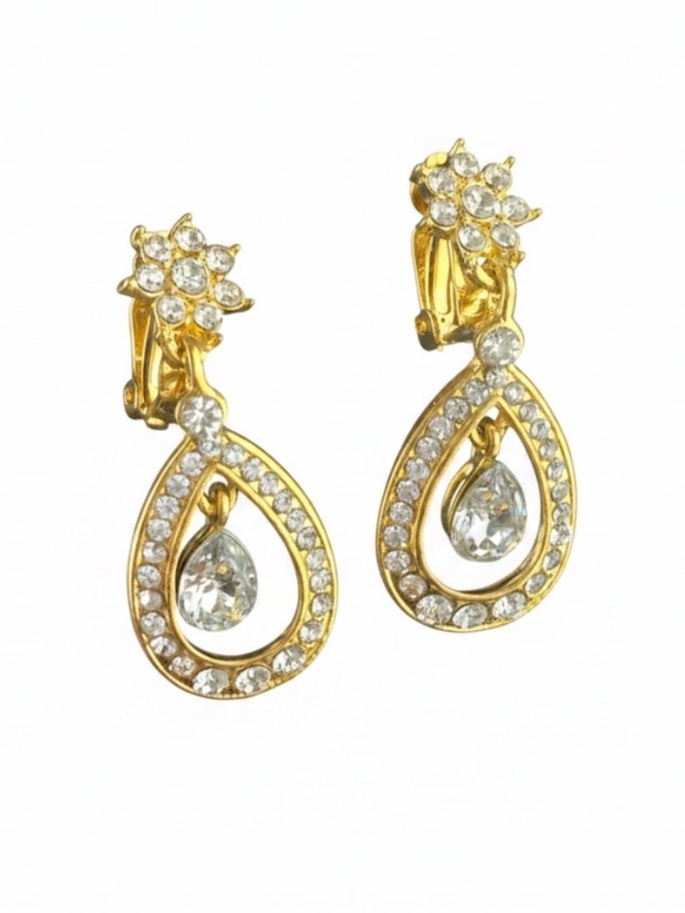 Gold-Tone Crystal Teardrop Clip-On Earrings